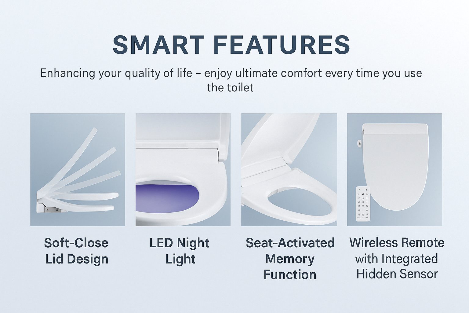 Smart bidet seat feature collage